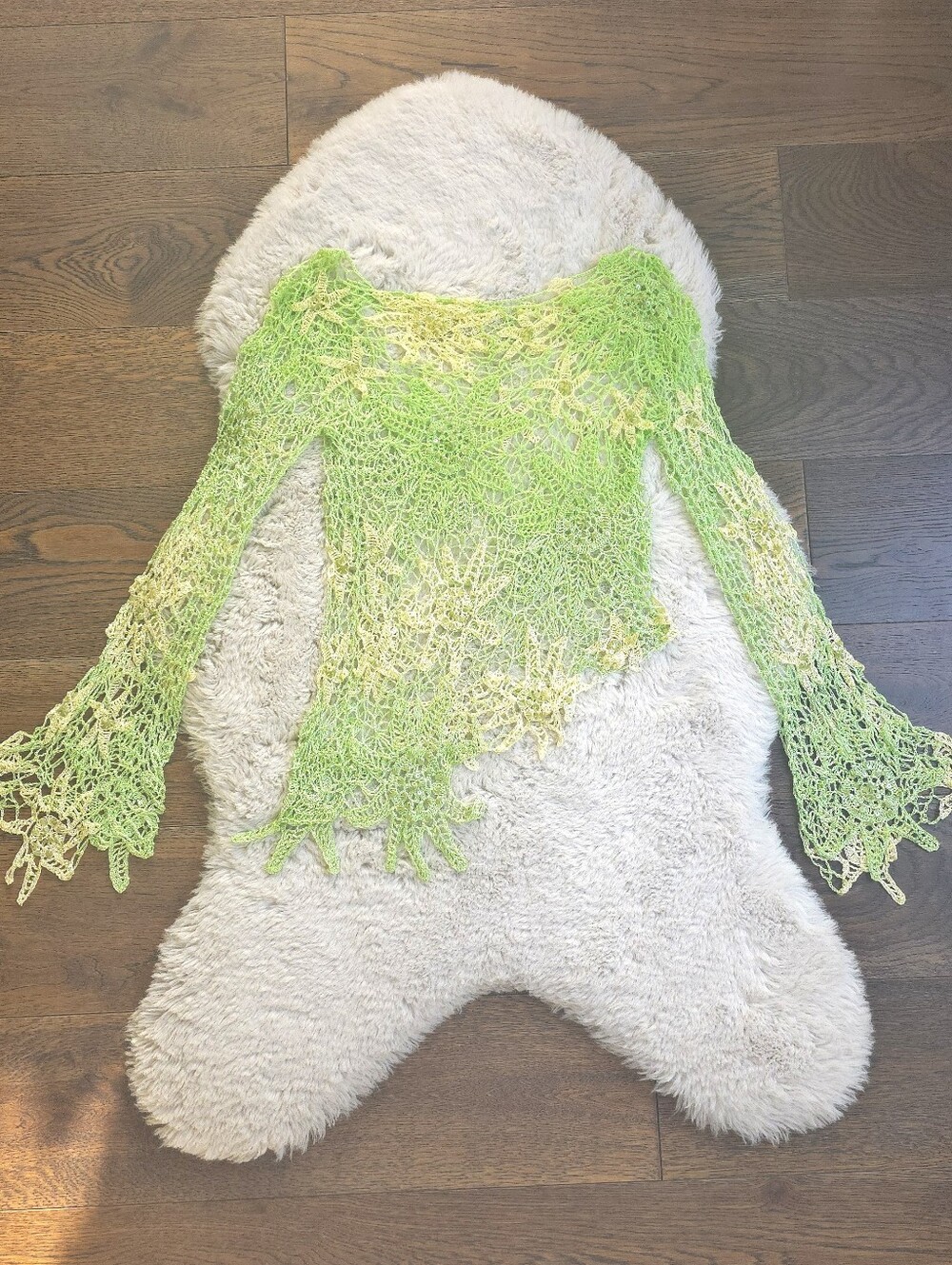 Y2K Mermaid Crochet Knit Beaded Bell Sleeve Assymetrical Top